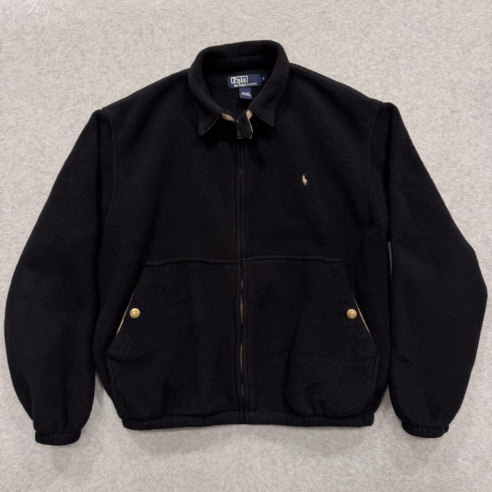 Vintage Polo Ralph Lauren Jacket Mens L Black Fleece Full Zip
